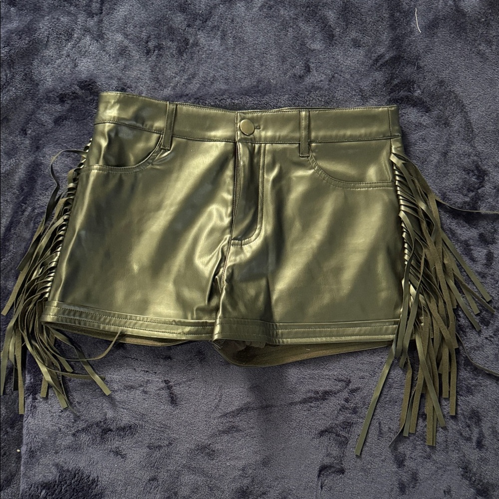 Forever 21 Black Faux Leather Fringe Shorts